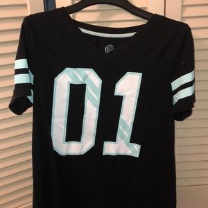 Sports jersey style vneck t shirt.